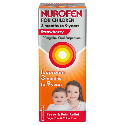 Nurofen for Children Strawberry Oral Suspension 3mths to 9yrs Ibuprofen 100ml