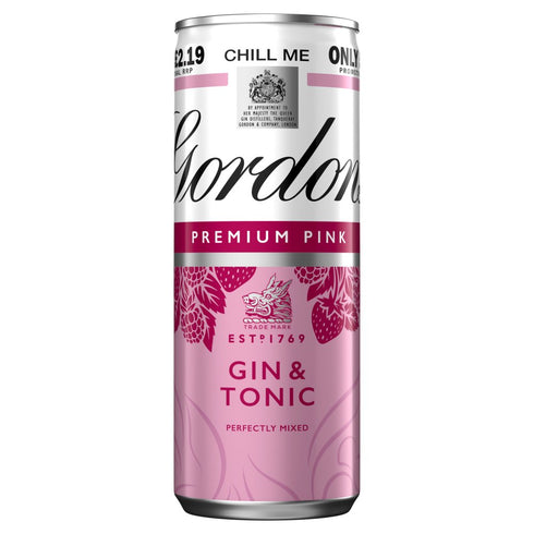 Gordon's Premium Pink Gin & Tonic 250ml Ready to Drink Premix Can PMP £2.29