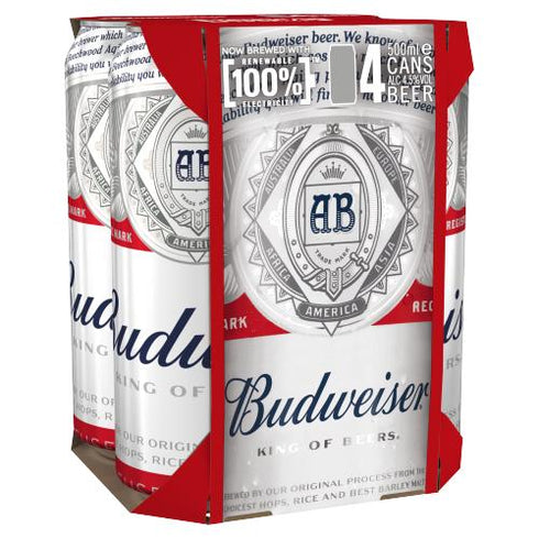 Budweiser Lager Beer Cans 4 x 500ml