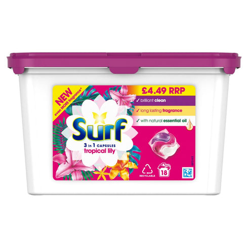 Surf Washing Capsules Tropical Lily 3 in 1 Capsules 18 washes
