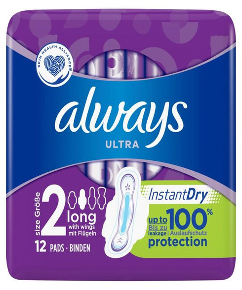 Always Ultra Long (Size 2) Sanitary Towels Wings 12 Pads