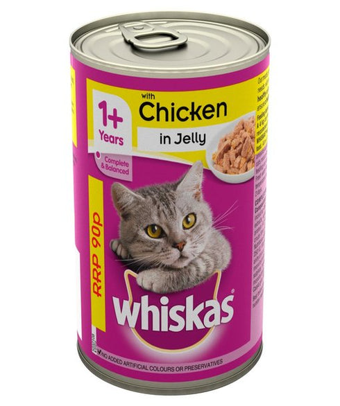 Whiskas 1+ Years Adult Wet Cat Food Tin with Chicken in Jelly 390g