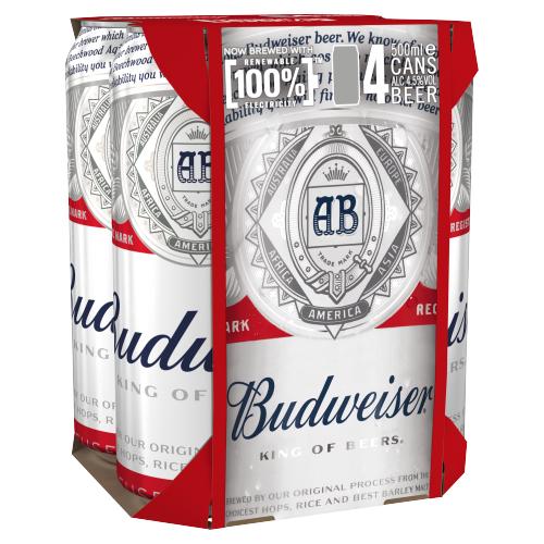 Budweiser Lager Beer Cans 4 x 500ml – Kasa Beeston